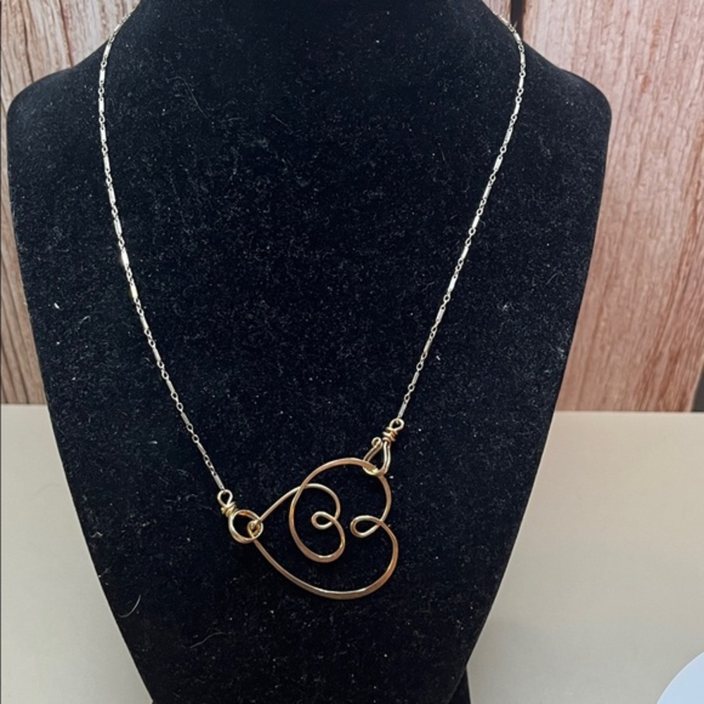 Gold Heart Pendant Necklace- Handmade- Art By Any Means